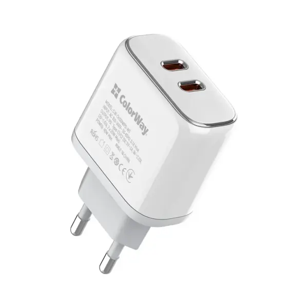 Зарядний пристрій ColorWay Power Delivery Port PPS USB (Type-C PD + Type-C PD) (40W) white (CW-CHS048PD-WT)