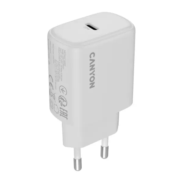 Зарядний пристрій Canyon OnCharge 200 20W 1xPD EU White (CNE-CHA200-01)