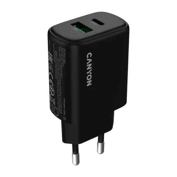 Зарядний пристрій Canyon OnCharge 250 25W 1xPD 1xQC EU Black (CNE-CHA250-31)
