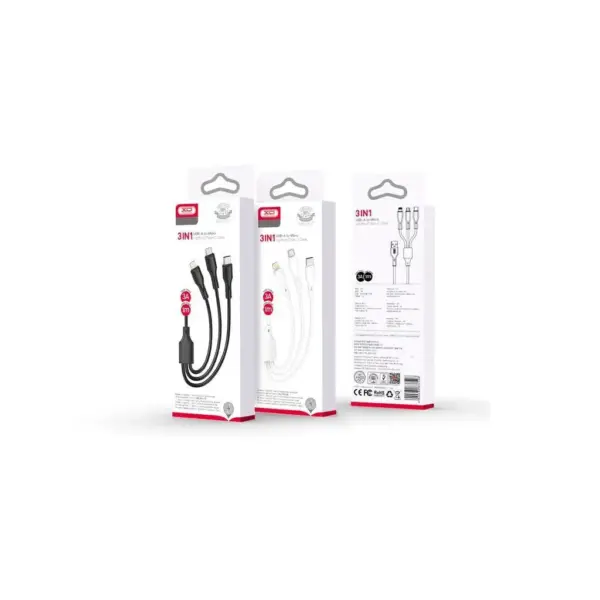 Дата кабель USB 2.0 AM to Lightning + Micro 5P + USB-C 1.0m 2.4A XO (CB-23U3)