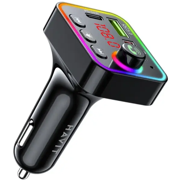 FM модулятор Havit HV-FM819BT USB-A+USB-C PD24W RGB Black (HV-FM819BT)
