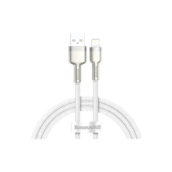 Дата кабель USB 2.0 AM to Lightning 2.0m Cafule Series Metal 2.4A White Baseus (CALJK-B02)