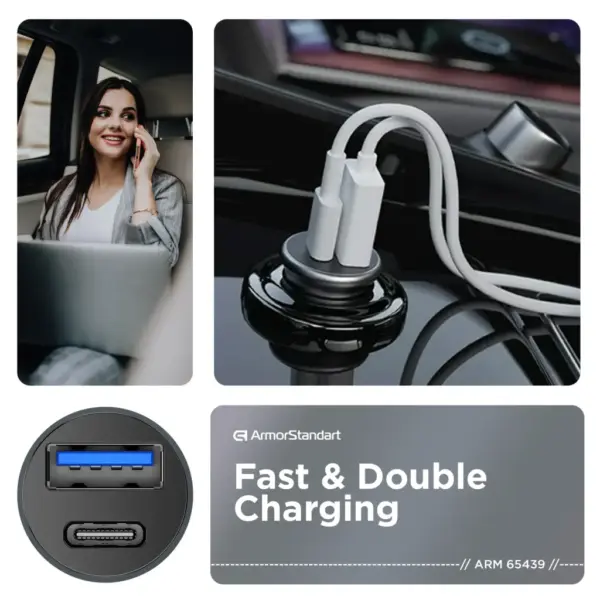 Зарядний пристрій Armorstandart USB Type-C PD20W + USB QC 3.0 Grey + cable Lightning (ARM82460)