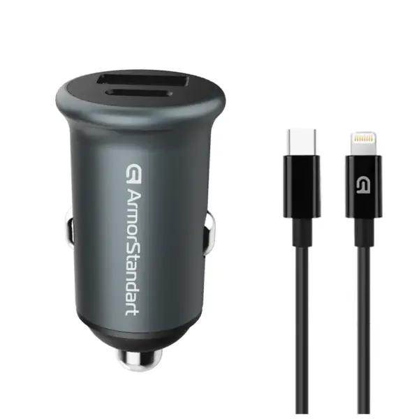 Зарядний пристрій Armorstandart USB Type-C PD20W + USB QC 3.0 Grey + cable Lightning (ARM82460)