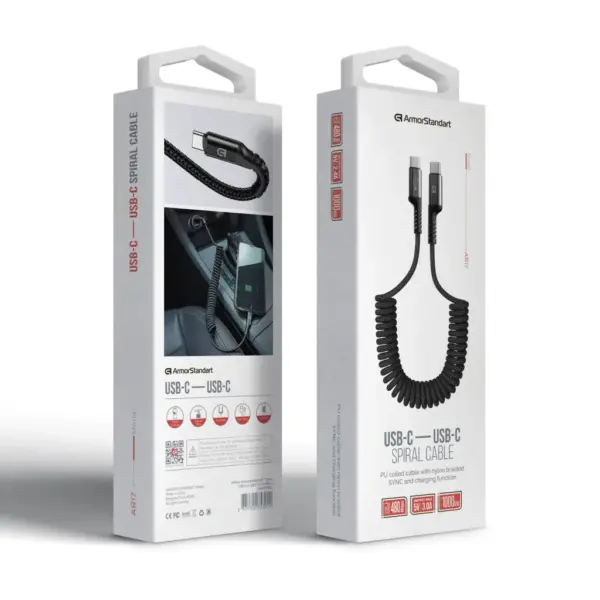 Дата кабель USB-C to USB-C 1.0m Spiral 3A Black Armorstandart (ARM75392)