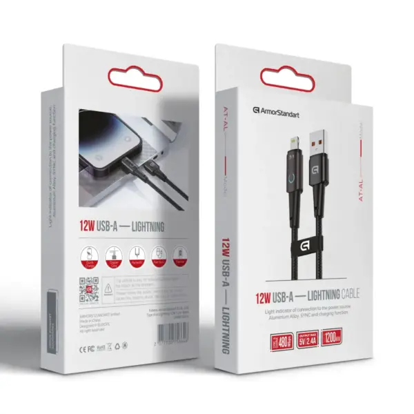Дата кабель USB 2.0 AM to Lightning 1.2m 12W black Armorstandart (ARM75864)