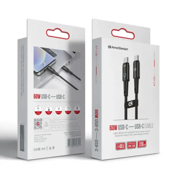 Дата кабель USB-C to USB-C 1.2m 60W black Armorstandart (ARM75869)