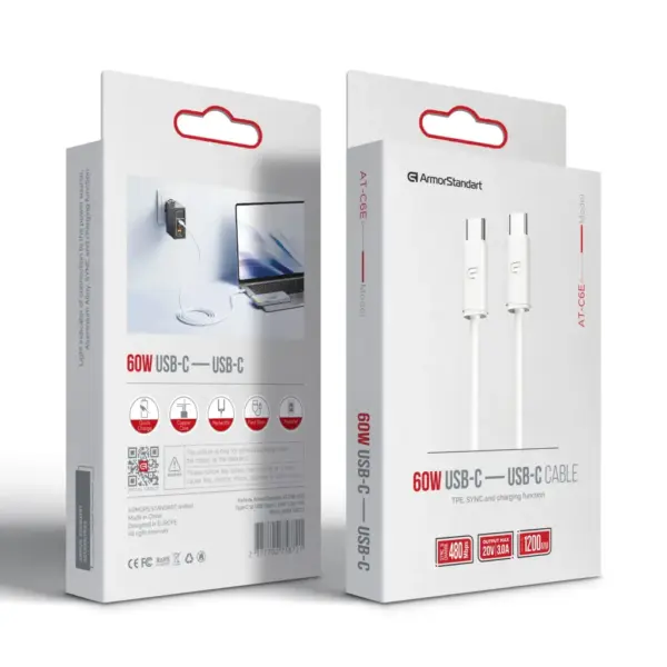 Дата кабель USB-C to USB-C 1.2m TPE 60W white Armorstandart (ARM75872)