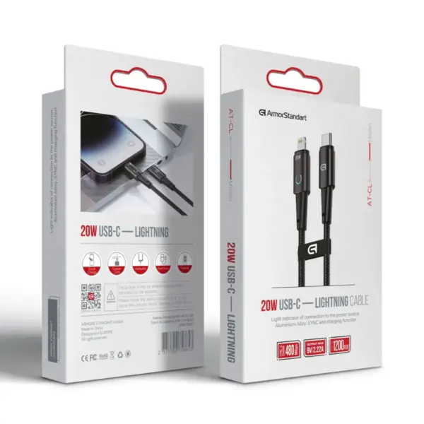 Дата кабель USB-C to Lightning 1.2m 20W black Armorstandart (ARM75865)