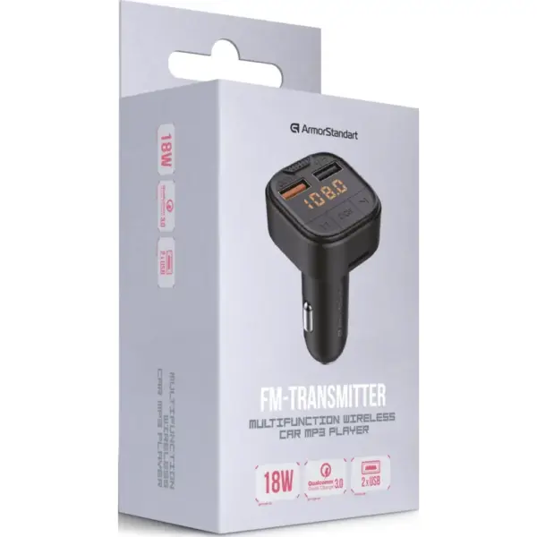 FM модулятор Armorstandart ASF1 18W QC3.0 2xUSB black (ARM82826)