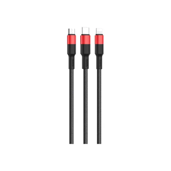 Дата кабель USB 2.0 AM to Lightning + Micro 5P + USB-C 1.0m Xpress one X26 black+red HOCO (6957531080282)