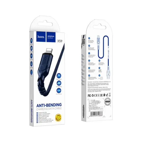 Дата кабель USB 2.0 AM to Lightning 1.0m 2.4A nylon X59 blue HOCO (6931474744883)
