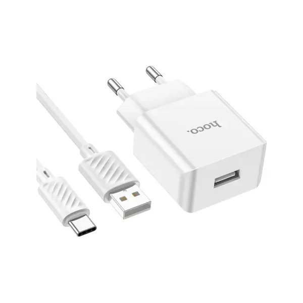 Зарядний пристрій HOCO C106A Leisure USB + cable USB to USB-C 10.5W White (6931474783912) Зарядний пристрій HOCO C106A Leisure USB + cable USB to USB-C 10.5W White (6931474783912)