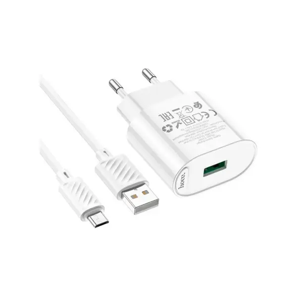 Зарядний пристрій HOCO C109A Fighter USB QC3.0 + cable Micro 5P White (6931474784827)
