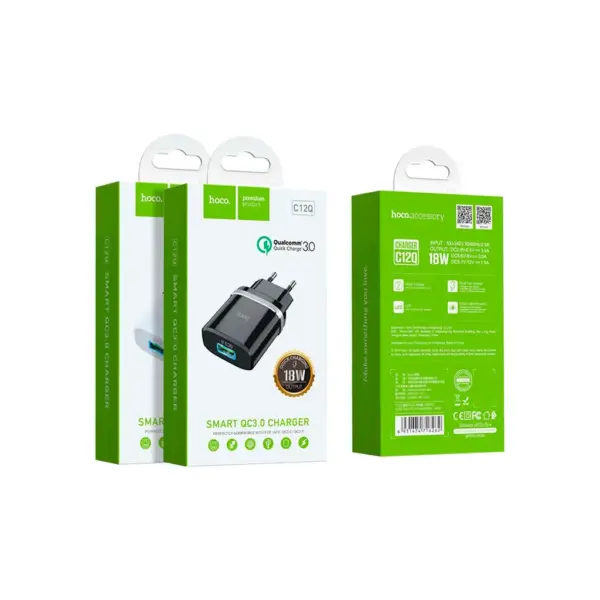 Зарядний пристрій HOCO C12Q Smart USB QC3.0 18W Black (6931474716255)