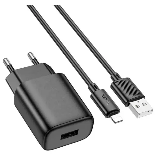 Зарядний пристрій HOCO C134A Solid USB + cable USB to Lightning Black (6942007621311)