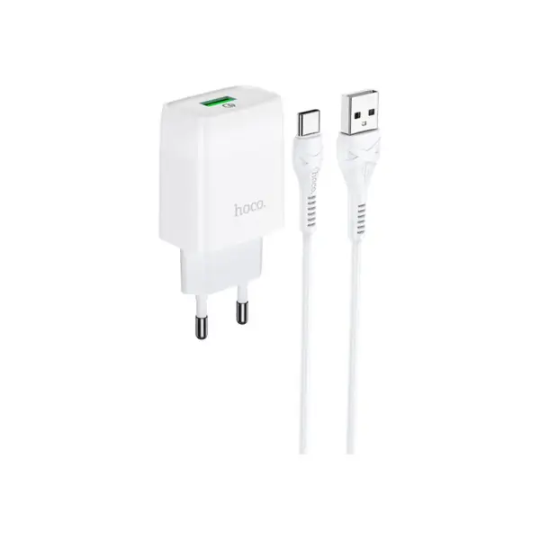 Зарядний пристрій HOCO C72Q Glorious USB QC3.0 + cable USB to USB-C 18W White (6931474732552)