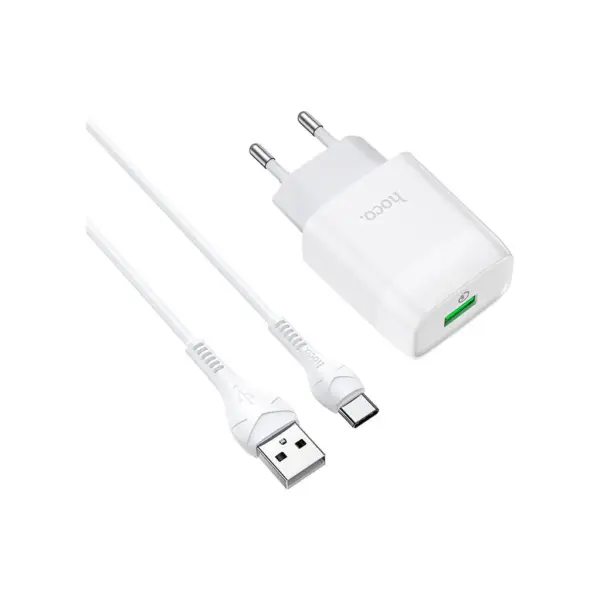 Зарядний пристрій HOCO C72Q Glorious USB QC3.0 + cable USB to USB-C 18W White (6931474732552)