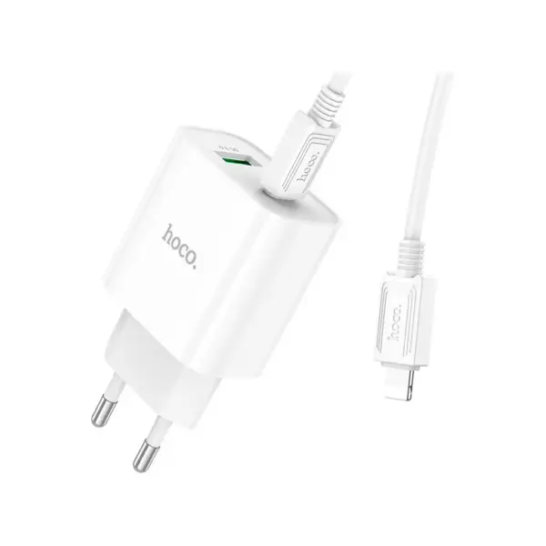 Зарядний пристрій HOCO C80A Plus Rapido 1xUSB-C PD20W + 1xUSB QC3.0 + cable USB-C to Lightning White (6931474779892)