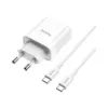 Зарядний пристрій HOCO C80A Rapido 1xUSB-C PD20W + 1xUSB QC3.0 + cable USB-C to USB-C White (6931474740533)