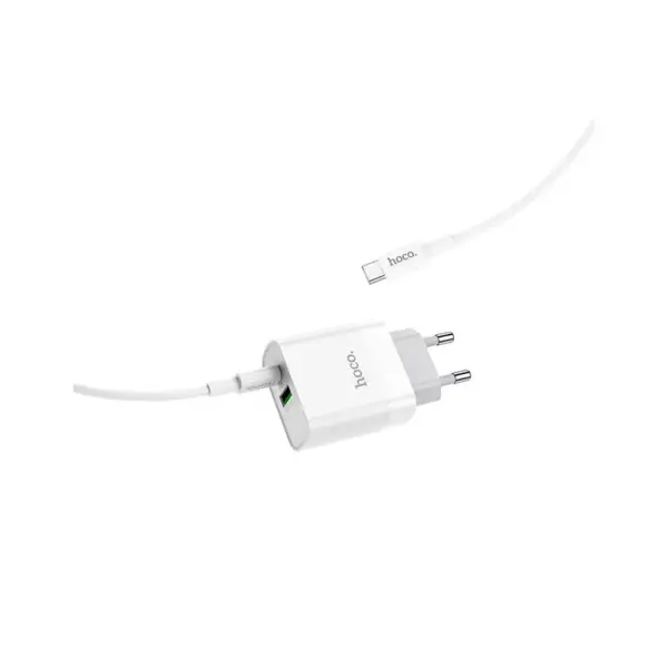 Зарядний пристрій HOCO C80A Rapido 1xUSB-C PD20W + 1xUSB QC3.0 + cable USB-C to USB-C White (6931474740533)
