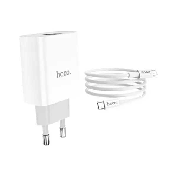 Зарядний пристрій HOCO C80A Rapido 1xUSB-C PD20W + 1xUSB QC3.0 + cable USB-C to USB-C White (6931474740533)