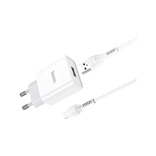 Зарядний пристрій HOCO C81A Asombroso USB + cable Micro 5P 10.5W White (6931474727954)