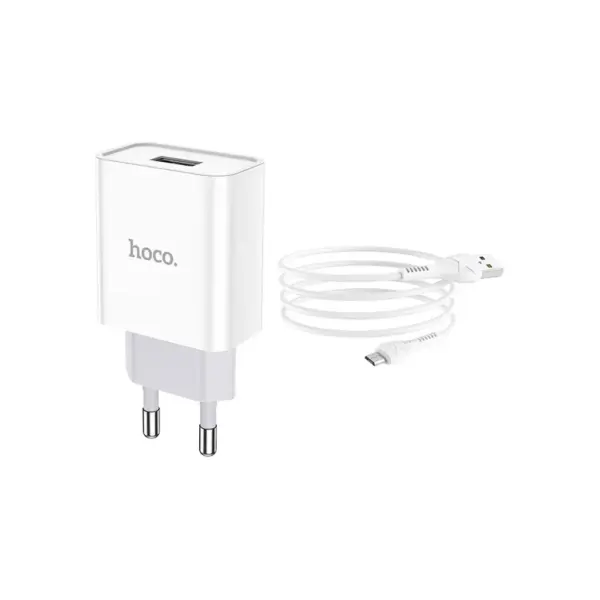 Зарядний пристрій HOCO C81A Asombroso USB + cable Micro 5P 10.5W White (6931474727954)
