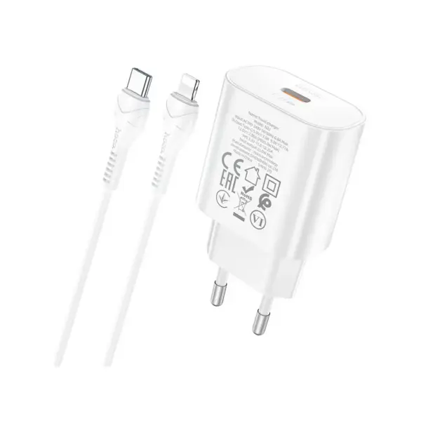 Зарядний пристрій HOCO N22 Jetta USB-C PD25W + cable USB-C to Lightning White (6931474760074)