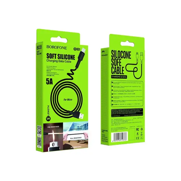 Дата кабель USB 2.0 AM to Micro 5P 1.0m 2.4A silicone BX31 black BOROFONE (6931474710376)