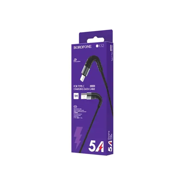 Дата кабель USB 2.0 AM to USB-C 1.0m 2.4A nylon BX32 black BOROFONE (6931474710451)