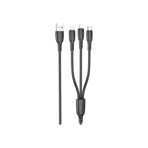 Дата кабель USB 2.0 AM to Lightning + Micro 5P + USB-C 1.0m 2A PVC BX71 black BOROFONE (6974443384543)