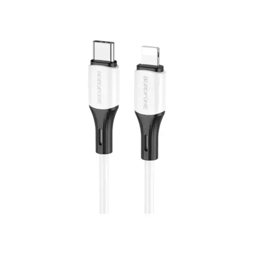 Дата кабель USB-C to Lightning 1.0m 3A 20W silicone BX79 white BOROFONE (6974443384734)