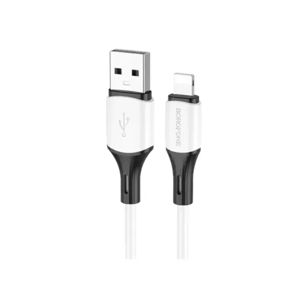 Дата кабель USB 2.0 AM to Lightning 1.0m 2.4A silicone BX79 white BOROFONE (6974443384758)