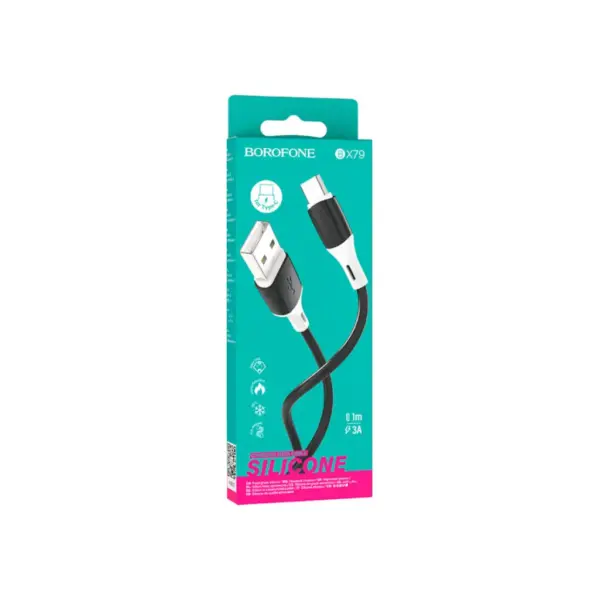 Дата кабель USB 2.0 AM to USB-C 1.0m 3A silicone BX79 black BOROFONE (6974443384789)