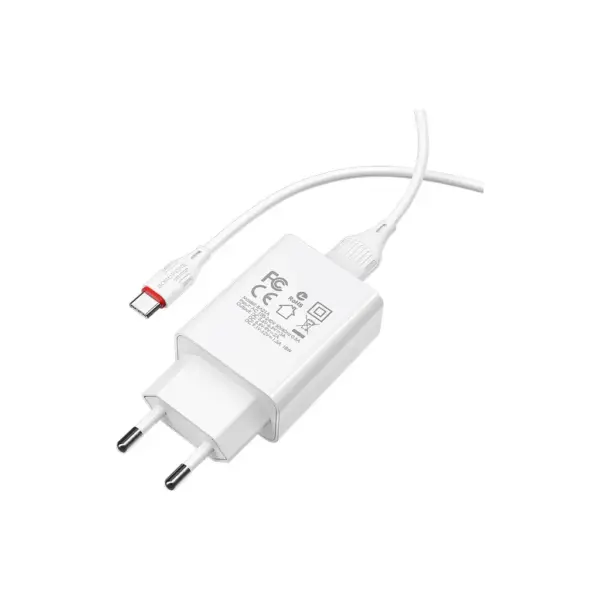 Зарядний пристрій BOROFONE BA21A Long Journey USB QC3.0 + cable USB to USB-C 18W White (6931474702487)