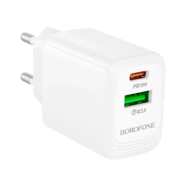 Зарядний пристрій BOROFONE BN27 Fuente 1xUSB-C PD20W + 1xUSB QC3.0 White (6941991120268)