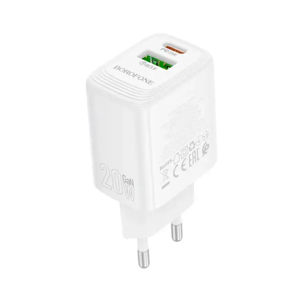 Зарядний пристрій BOROFONE BN27 Fuente 1xUSB-C PD20W + 1xUSB QC3.0 White (6941991120268)