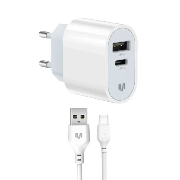 Зарядний пристрій MadeInFuture MFS12 12W 1xUSB-A + 1xUSB-C + cable USB-A to USB-C White (MIF82822) Зарядний пристрій MadeInFuture MFS12 12W 1xUSB-A + 1xUSB-C + cable USB-A to USB-C White (MIF82822)