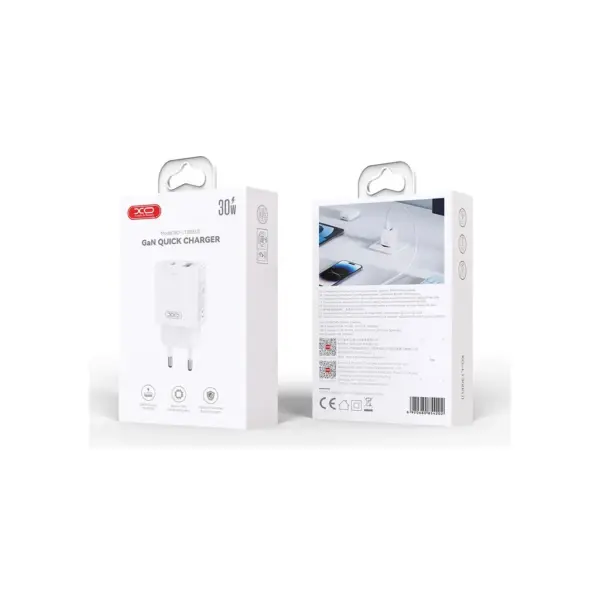 Зарядний пристрій XO L130 USB-C PD30W + USB-A QC3.0 White (L130.white)