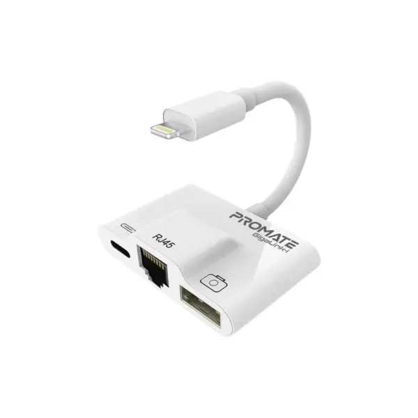 Адаптер Lightning to RJ45 Ethernet + USB 3.0 OTG + Lightning Promate (gigalink-i.white)