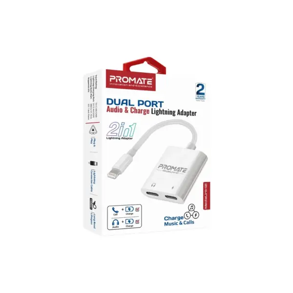Адаптер Lightning to Lightning 12W + Lightning audio Promate (medialink-i2i)