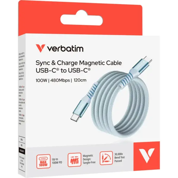 Дата кабель USB-C to USB-C 1.2m Magnetic 100W blue Verbatim (31856)