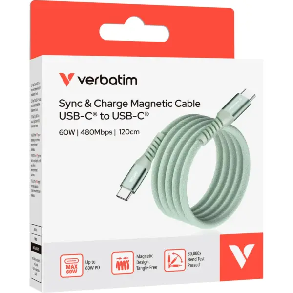 Дата кабель USB-C to USB-C 1.2m Magnetic 60W green Verbatim (31864)