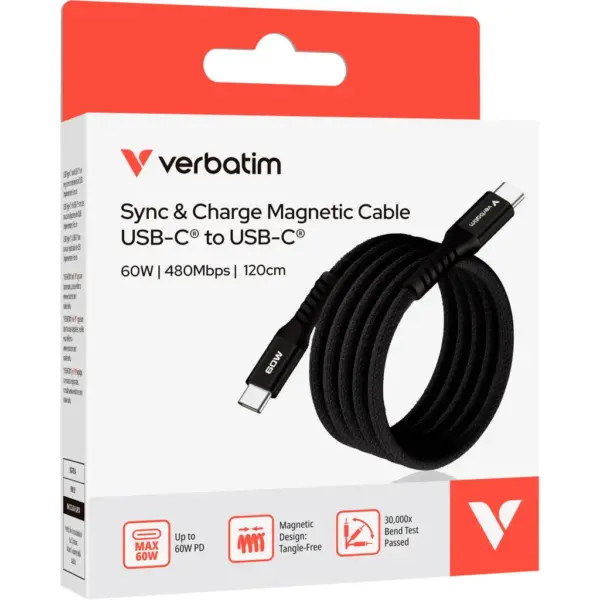 Дата кабель USB-C to USB-C 1.2m Magnetic 60W black Verbatim (31859)