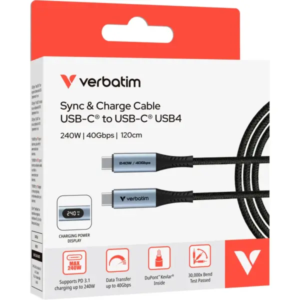 Дата кабель USB-C to USB-C 1.2m with display 240W black Verbatim (31849)