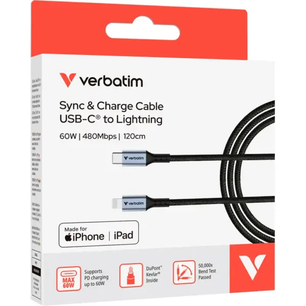 Дата кабель USB-C to Lightning 1.2m black Verbatim (31844)