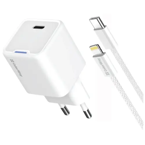 Зарядний пристрій ColorWay C101D GaN Mini 20W PD PPS USB-C + cable USB-C to Lightning white (CW-CHS059PDL-WT)