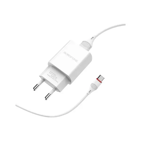 Зарядний пристрій BOROFONE BA20A USB 10.5W + cable USB to USB-C white (6931474700742)