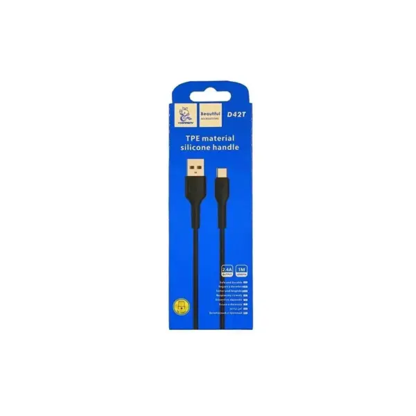 Дата кабель USB 2.0 AM to USB-C 1.0m 2.4A silicone black Denmen (DM-D42T-BK)